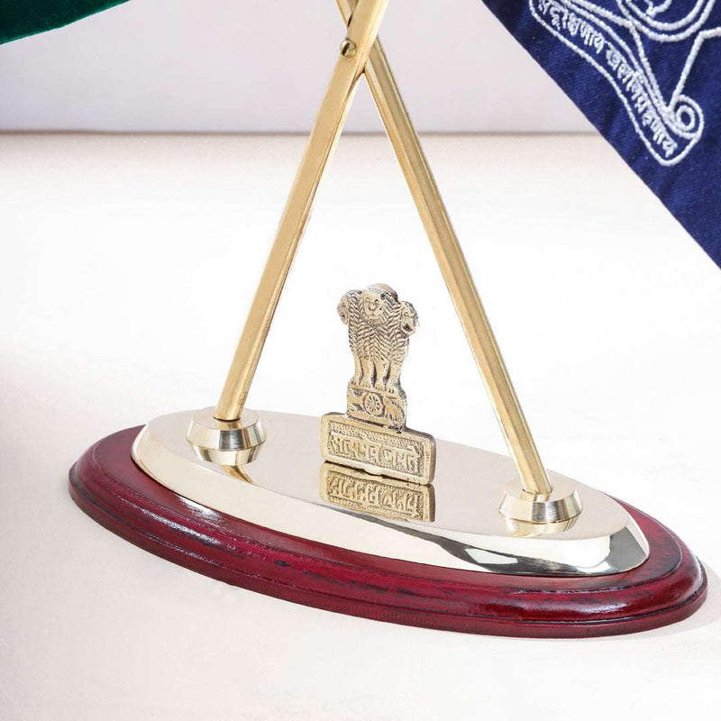 Brass Maharashtra & Kolkata Police Flags with Indian National Flag Stand (12 Inch)