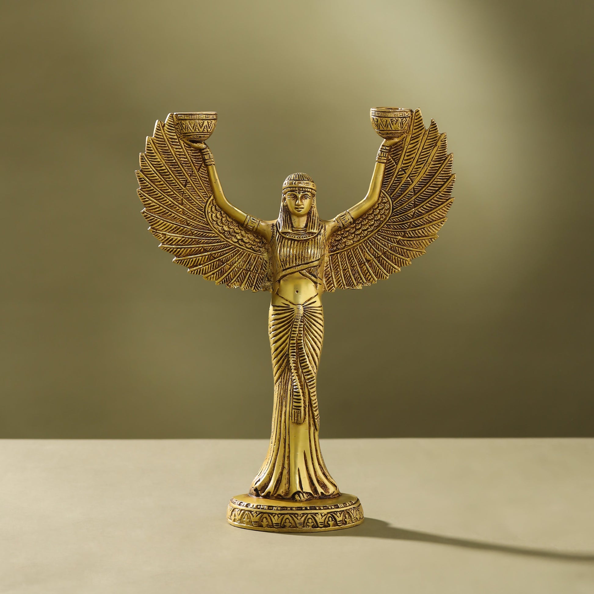 Brass Egyptian Goddess Isis Candle Holder (11.5 Inch)