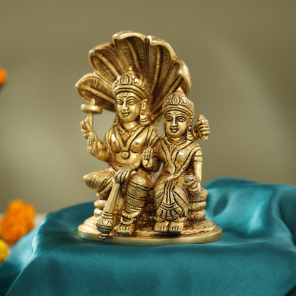 Brass Vishnu Lakshmi On Sheshnag Idol (6.5 Inch)