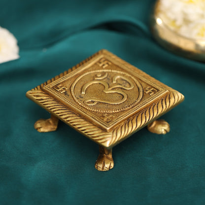 Brass Om Pooja Chowki (2 Inch)
