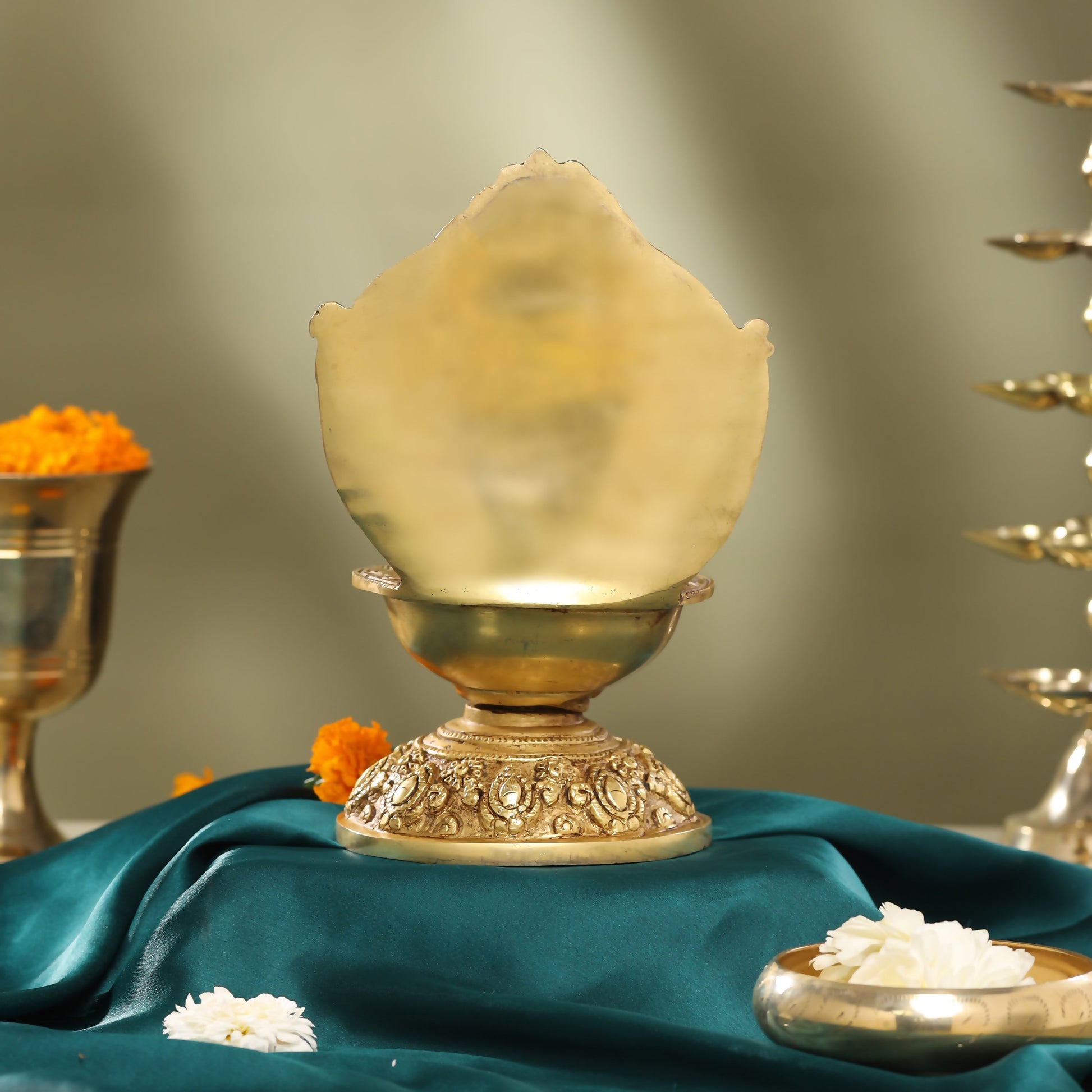 Brass Balaji Shankh Chakra And Namah Diya (9.5 Inch)