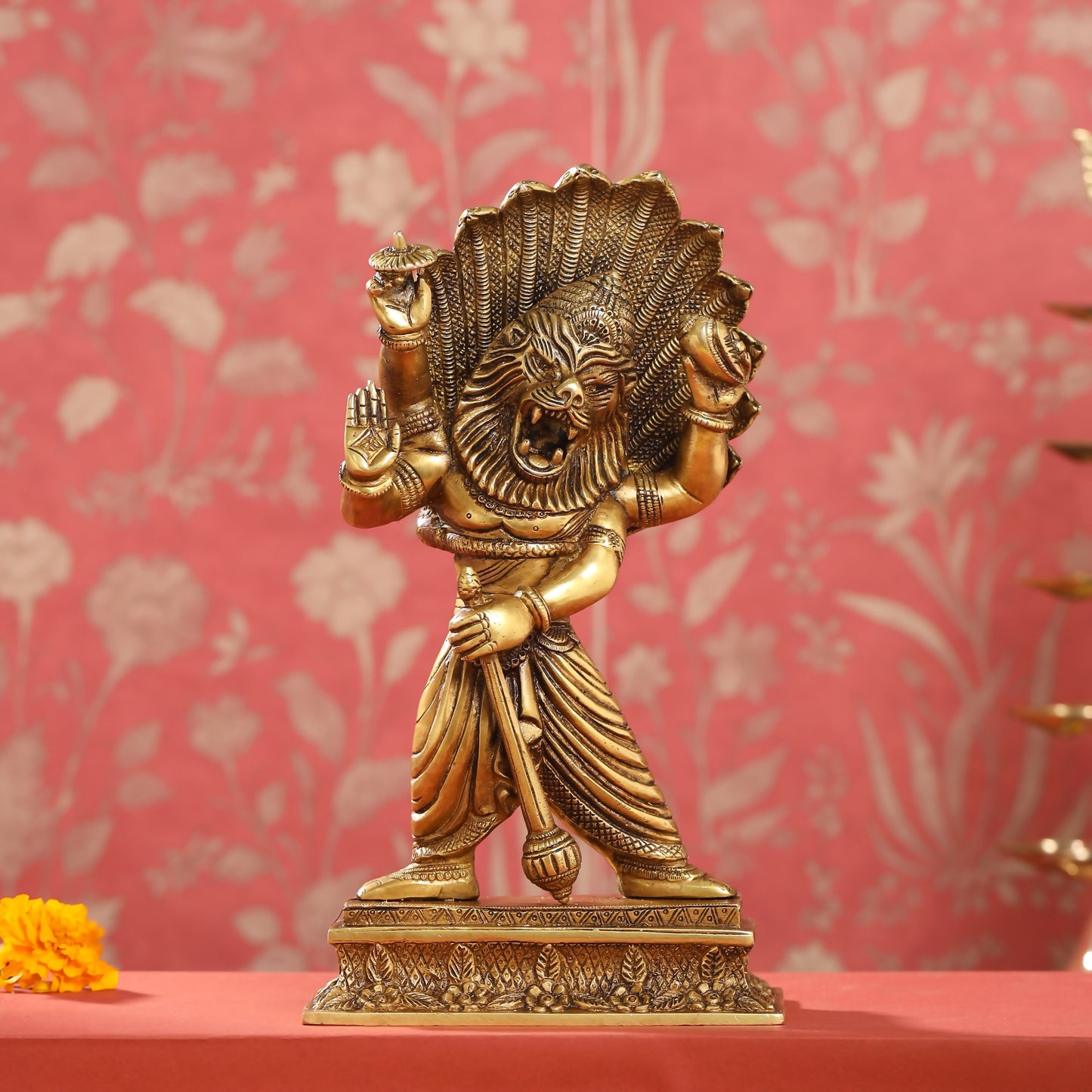 Brass Lord Vishnu Narasimha Avatar Statue (11.5 Inch)