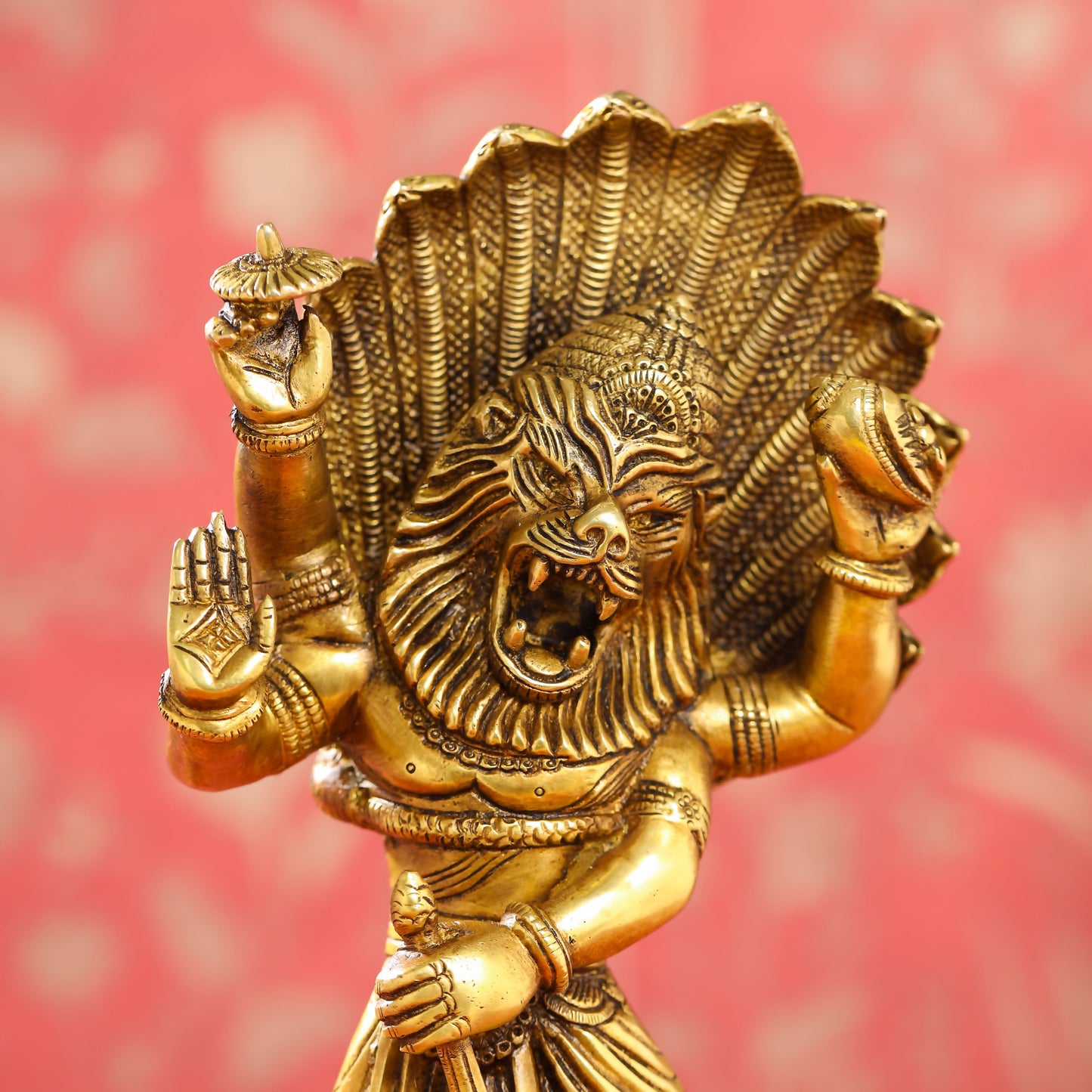 Brass Lord Vishnu Narasimha Avatar Statue (11.5 Inch)