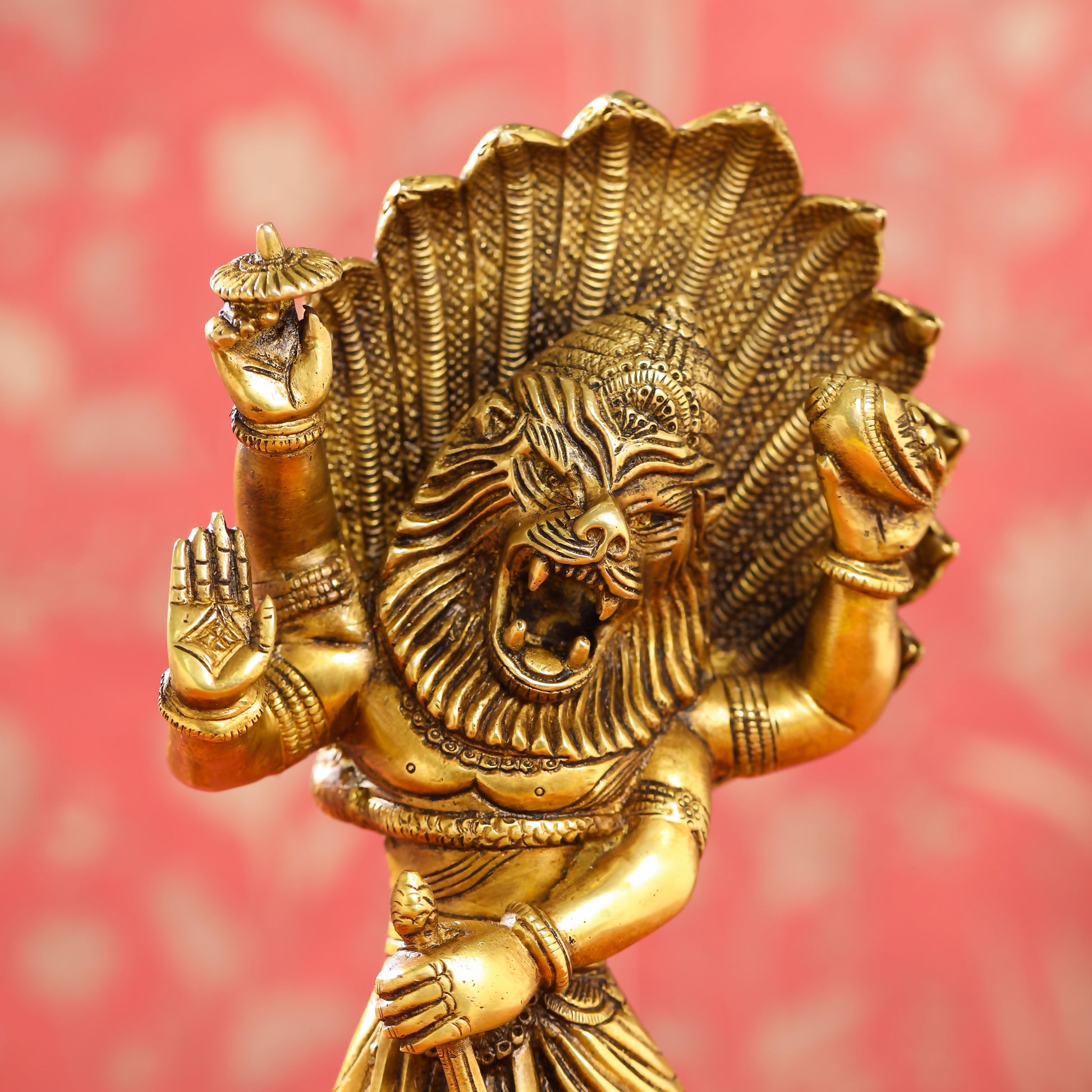 Brass Lord Vishnu Narasimha Avatar Statue (11.5 Inch)