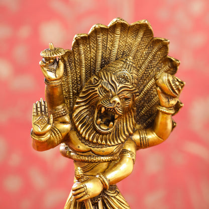 Brass Lord Vishnu Narasimha Avatar Statue (11.5 Inch)