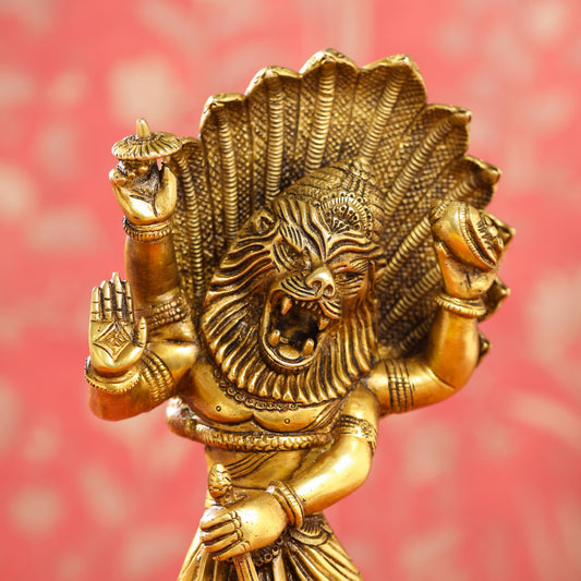 Brass Lord Vishnu Narasimha Avatar Statue (11.5 Inch)