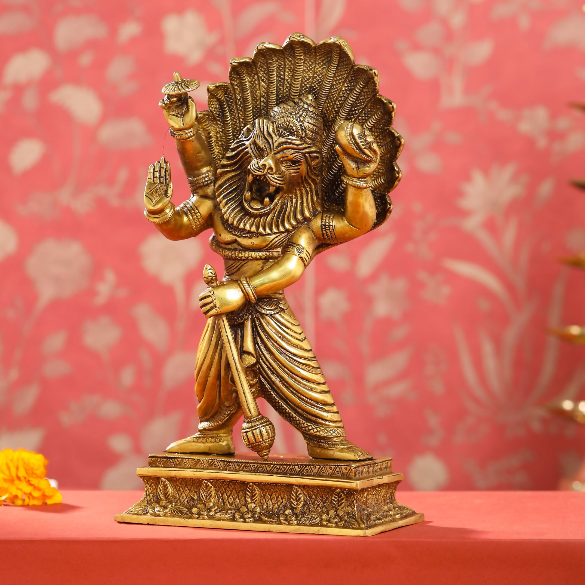 Brass Lord Vishnu Narasimha Avatar Statue (11.5 Inch)