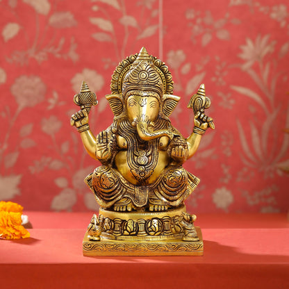 Brass Lord Ganesha Idol (9.5 Inch)