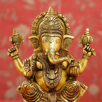 Brass Lord Ganesha Idol (9.5 Inch)