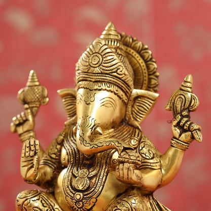 Brass Lord Ganesha Idol (9.5 Inch)