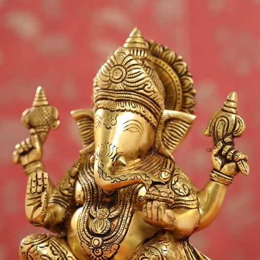 Brass Lord Ganesha Idol (9.5 Inch)