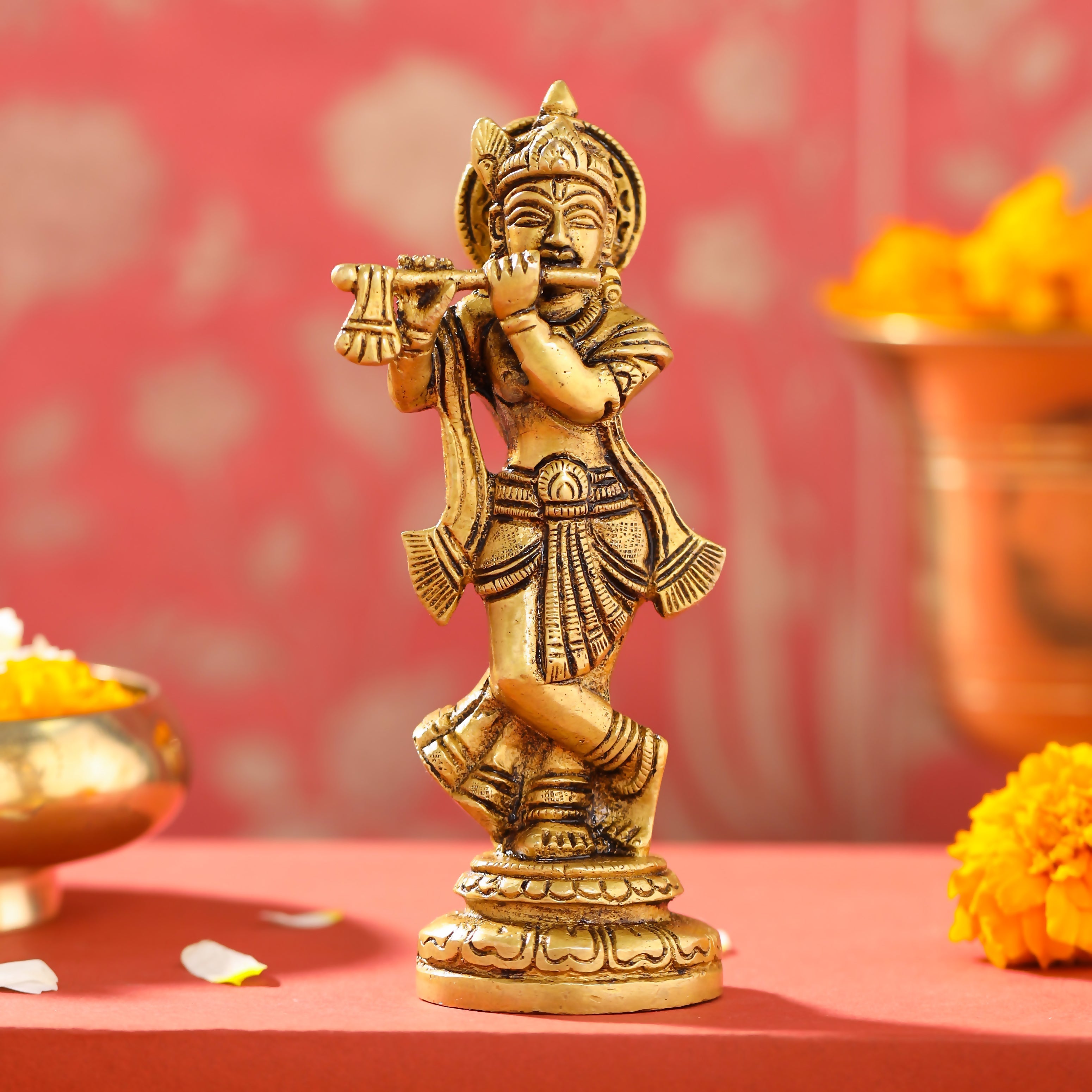 Brass Lord Krishna Idol (6.5 Inch)