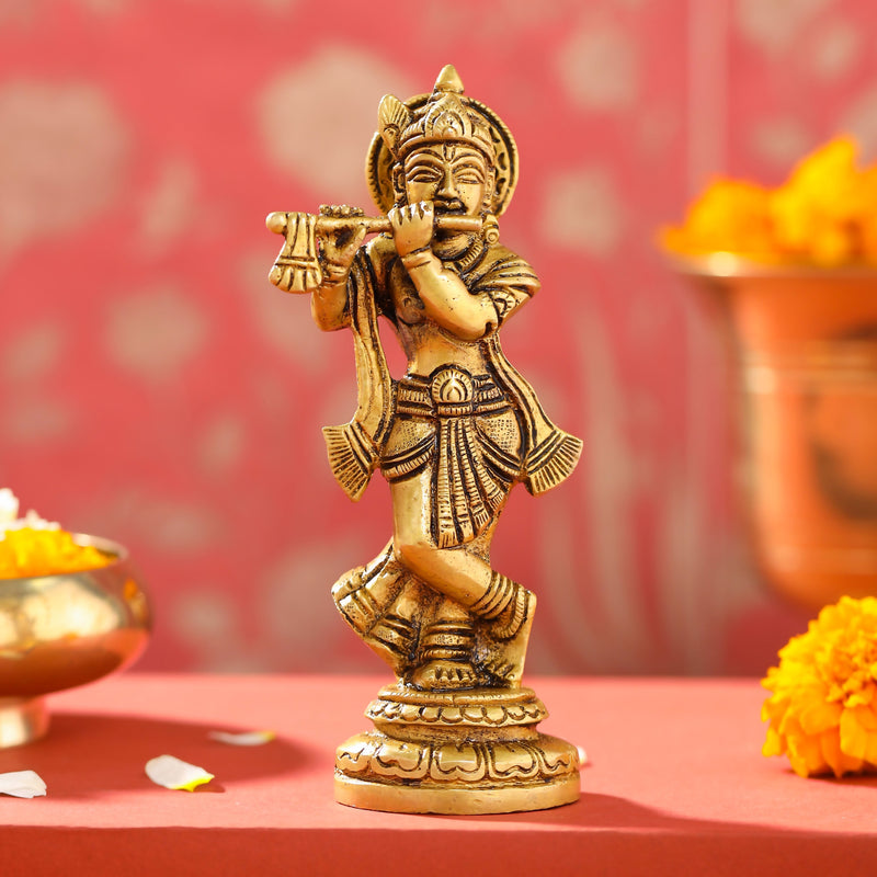 Brass Lord Krishna Idol (6.5 Inch)