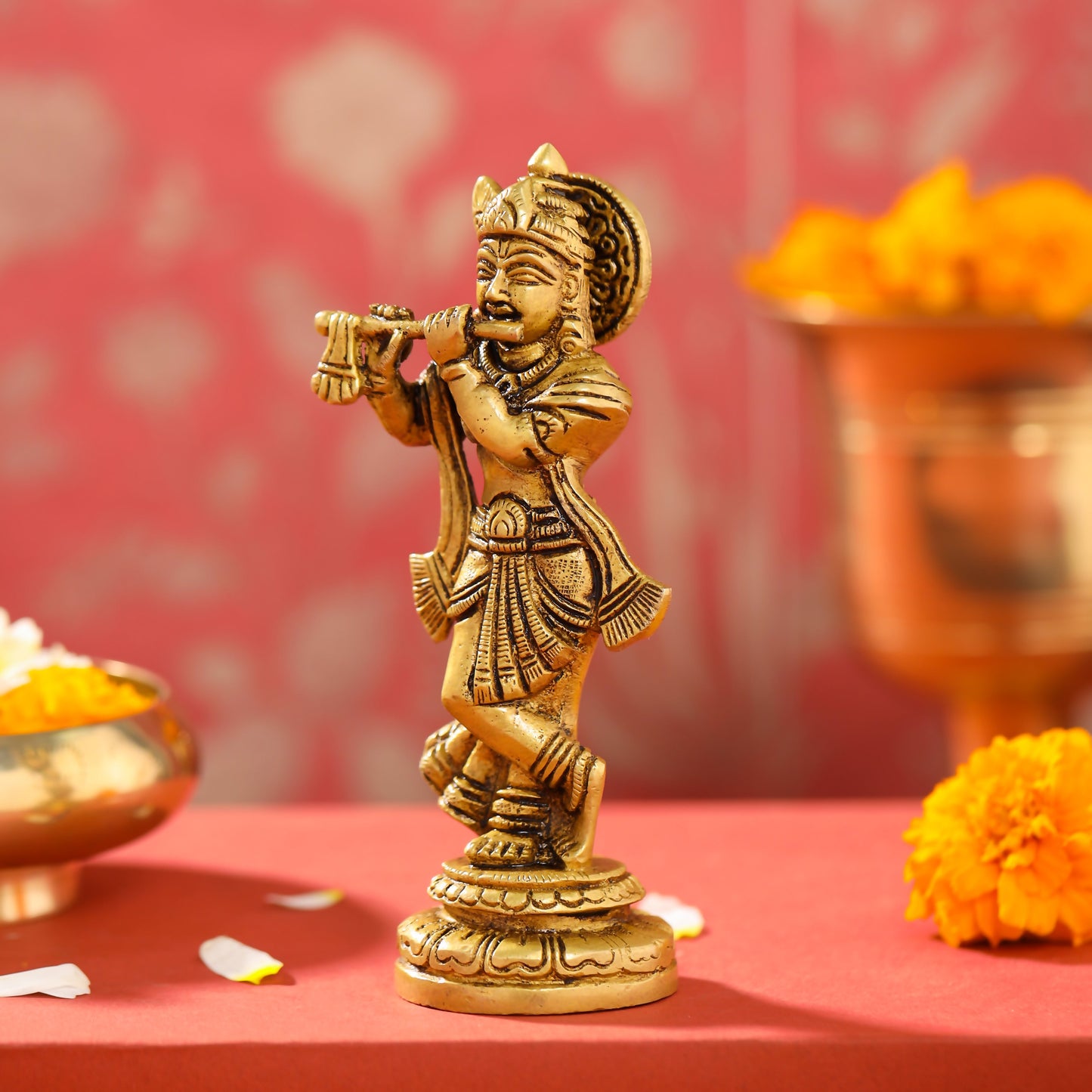 Brass Lord Krishna Idol (6.5 Inch)