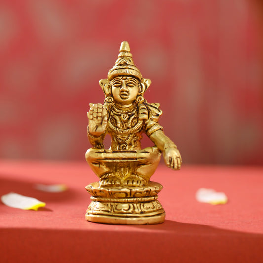 Brass Lord Ayyappa/Ayyappan Idol (3.5 Inch)