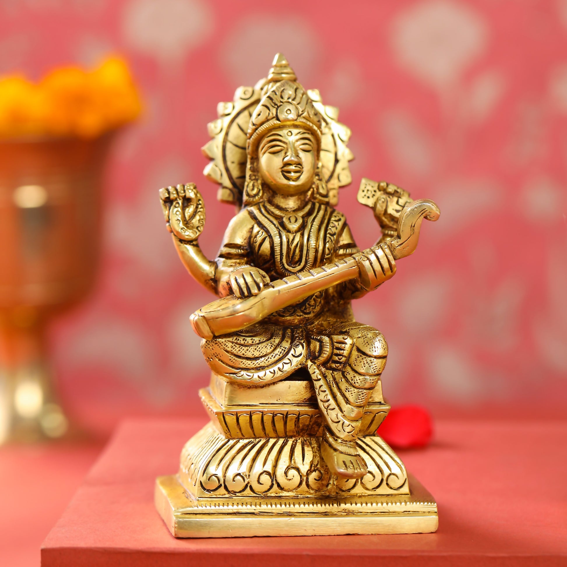 Brass Ganesha Lakshmi And Saraswati Set (6 Inch)
