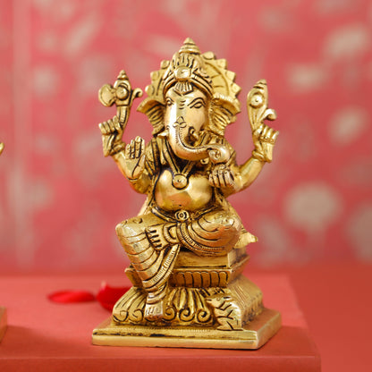 Brass Ganesha Lakshmi And Saraswati Set (6 Inch)