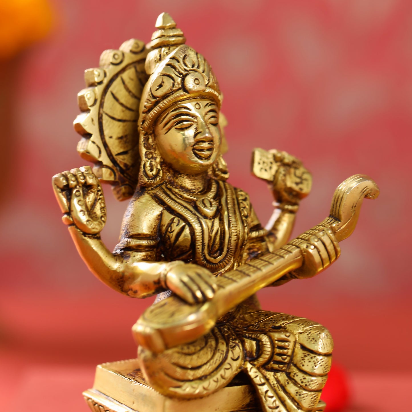 Brass Ganesha Lakshmi And Saraswati Set (6 Inch)