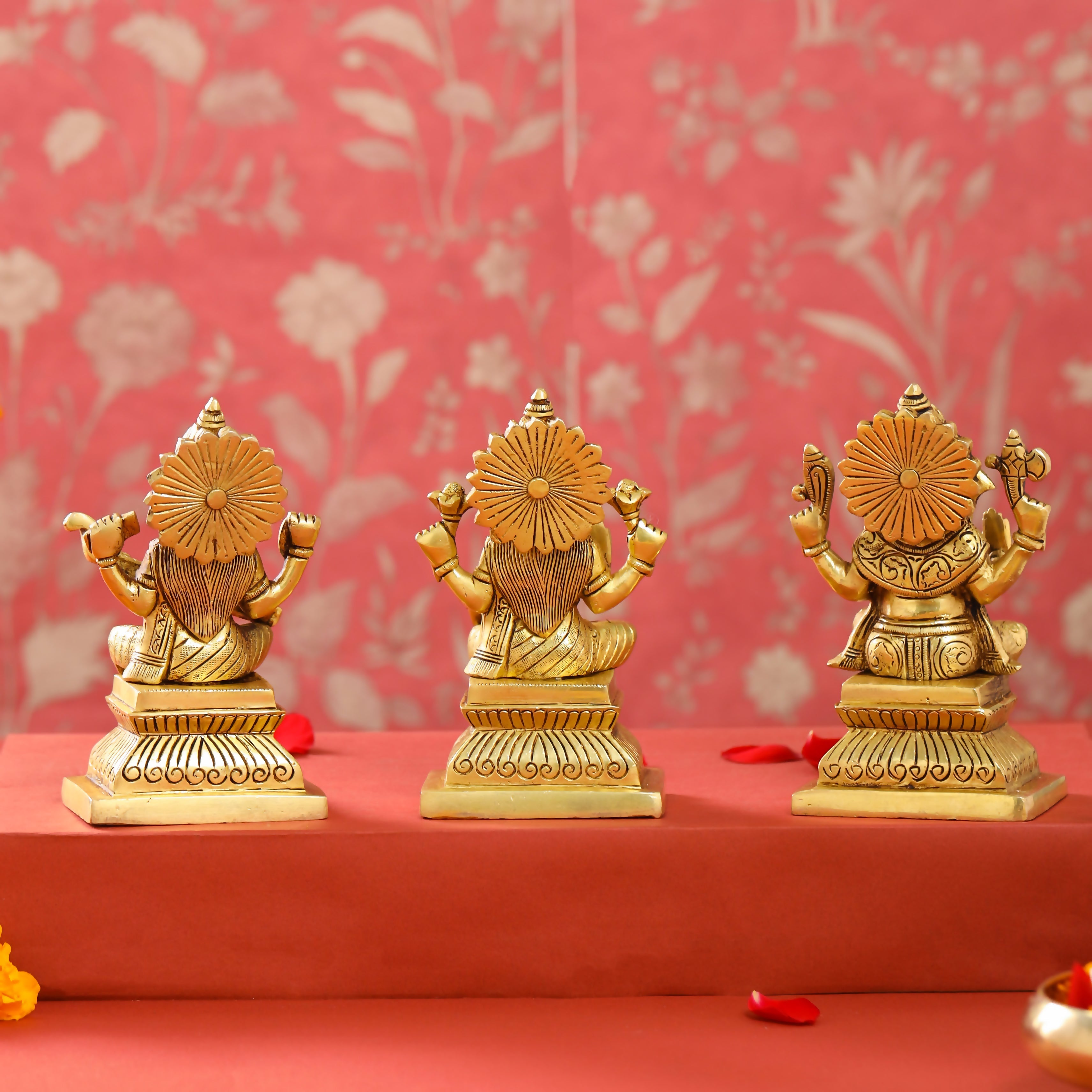 Brass Ganesha Lakshmi And Saraswati Set (6 Inch)