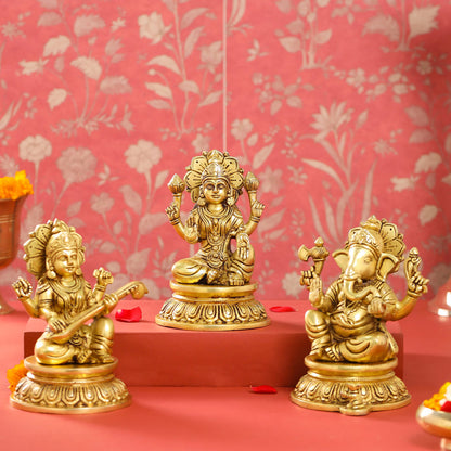 Brass Ganesha Lakshmi Saraswati set (8 Inch)