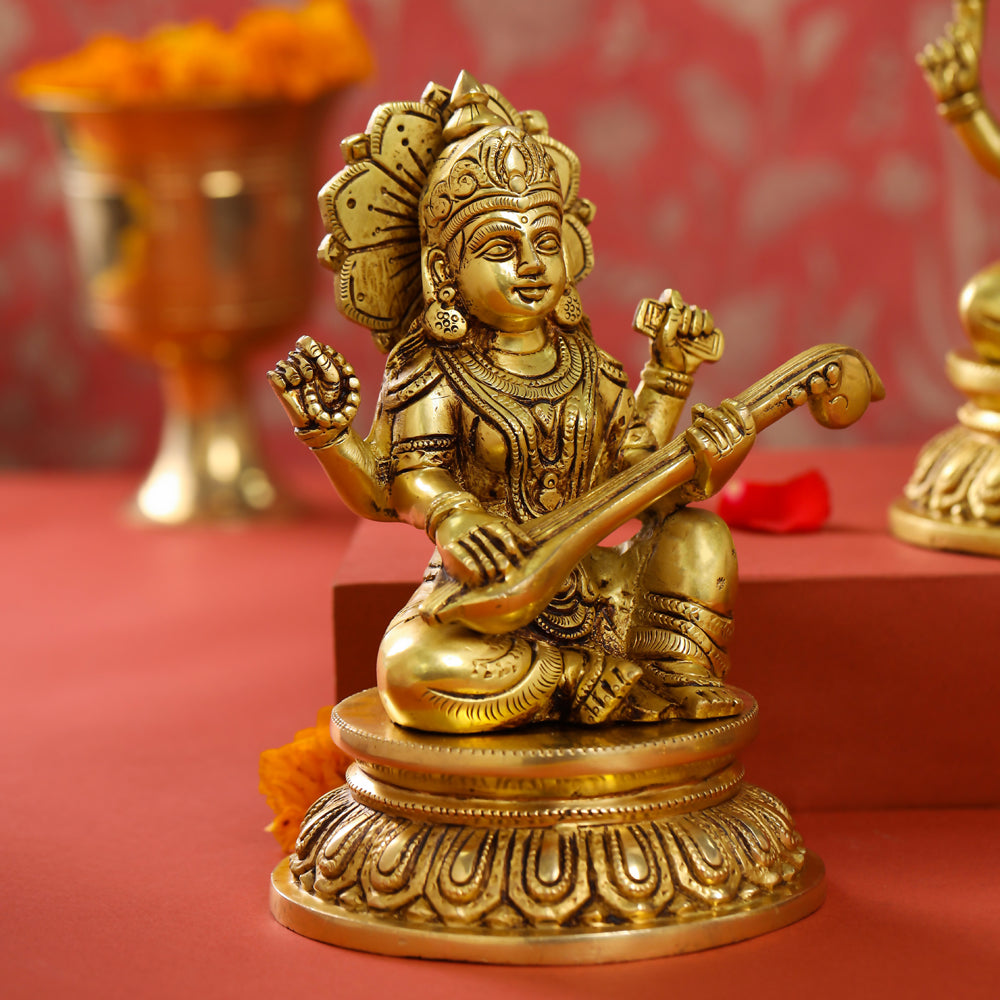 Brass Ganesha Lakshmi Saraswati set (8 Inch)