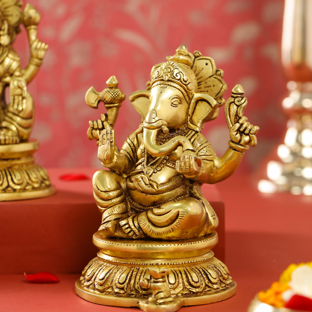 Brass Ganesha Lakshmi Saraswati set (8 Inch)