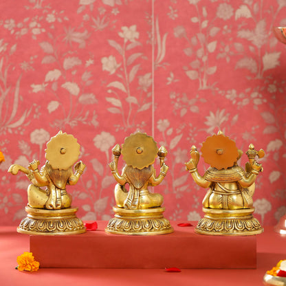 Brass Ganesha Lakshmi Saraswati set (8 Inch)