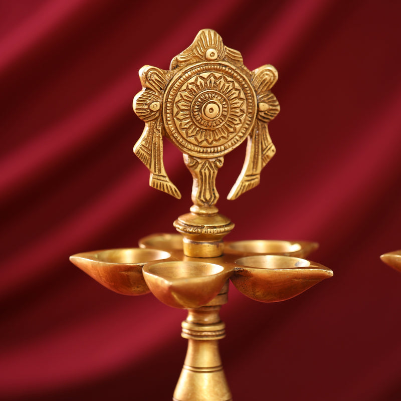 Brass Shankh Chakra Diya/Lamp Set (9 Inch)