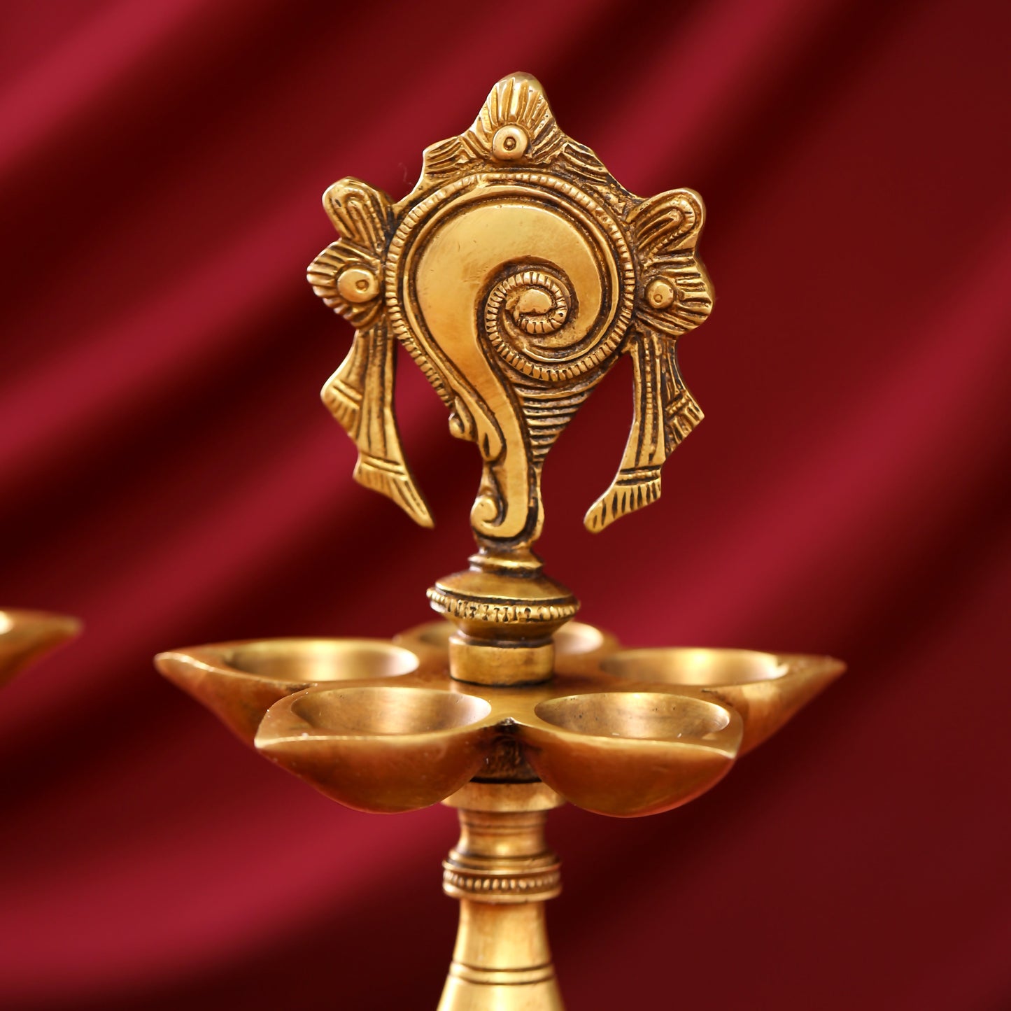 Brass Shankh Chakra Diya/Lamp Set (9 Inch)