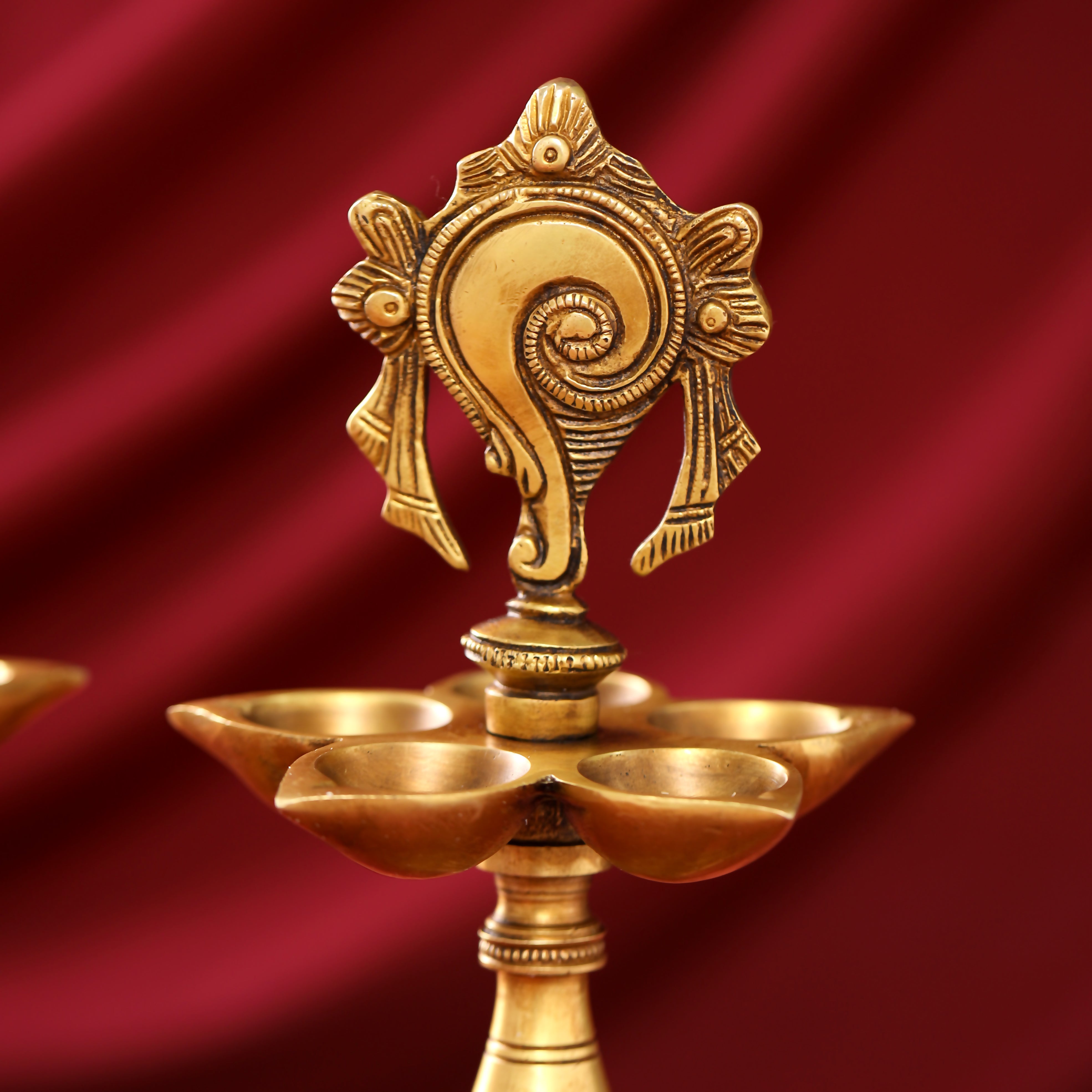 Brass Shankh Chakra Diya/Lamp Set (9 Inch)