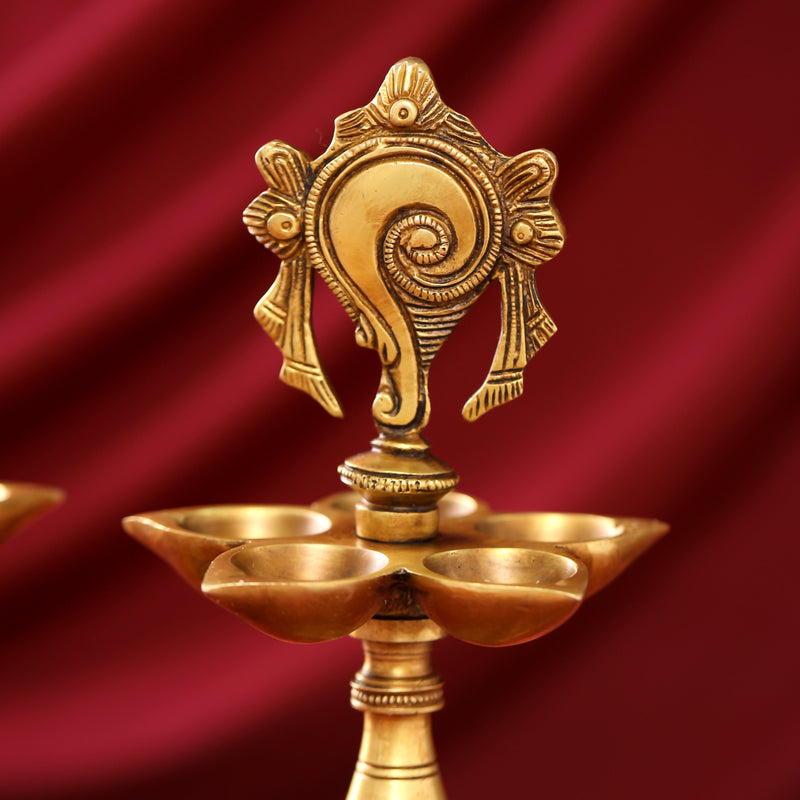 Brass Shankh Chakra Diya/Lamp Set (9 Inch)