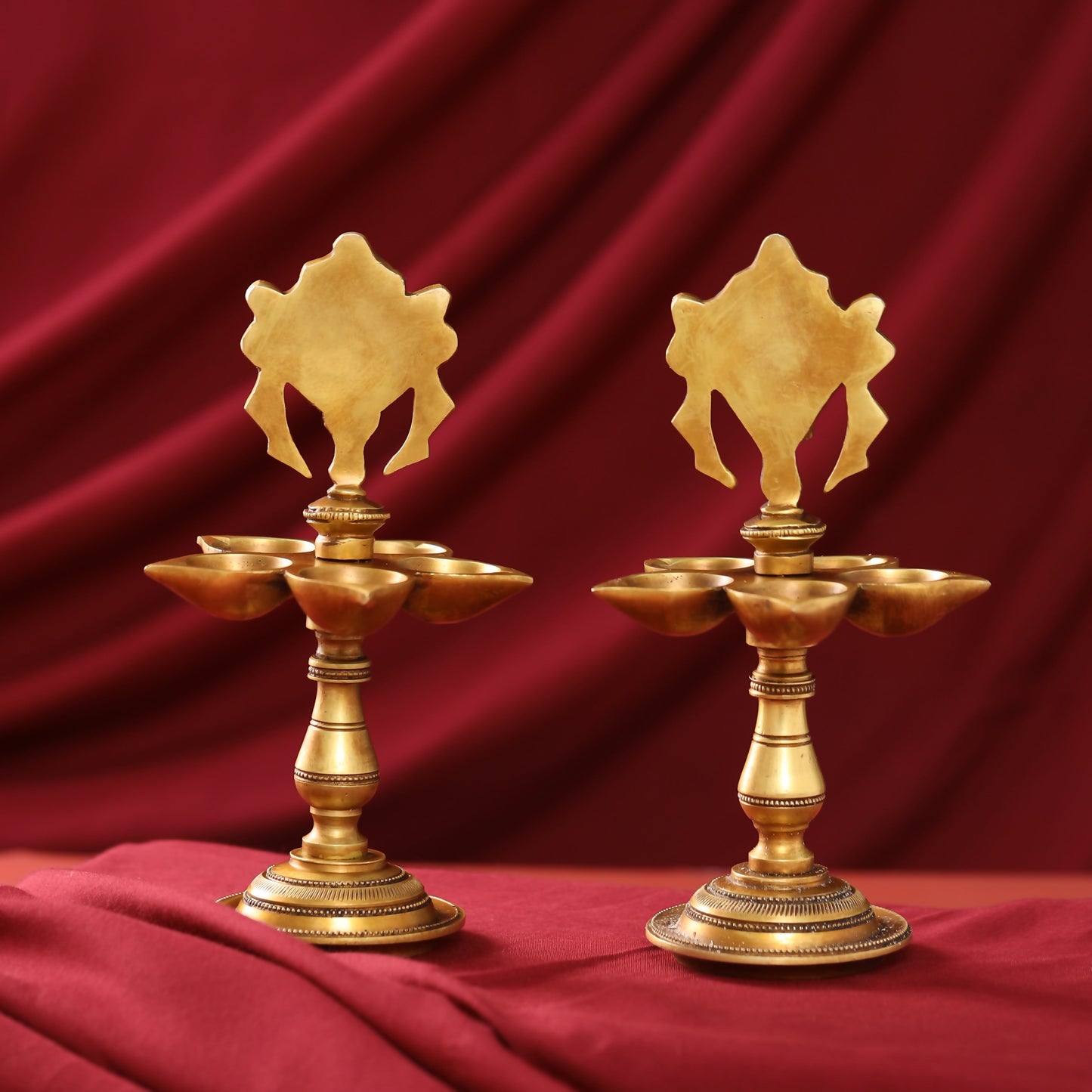 Brass Shankh Chakra Diya/Lamp Set (9 Inch)