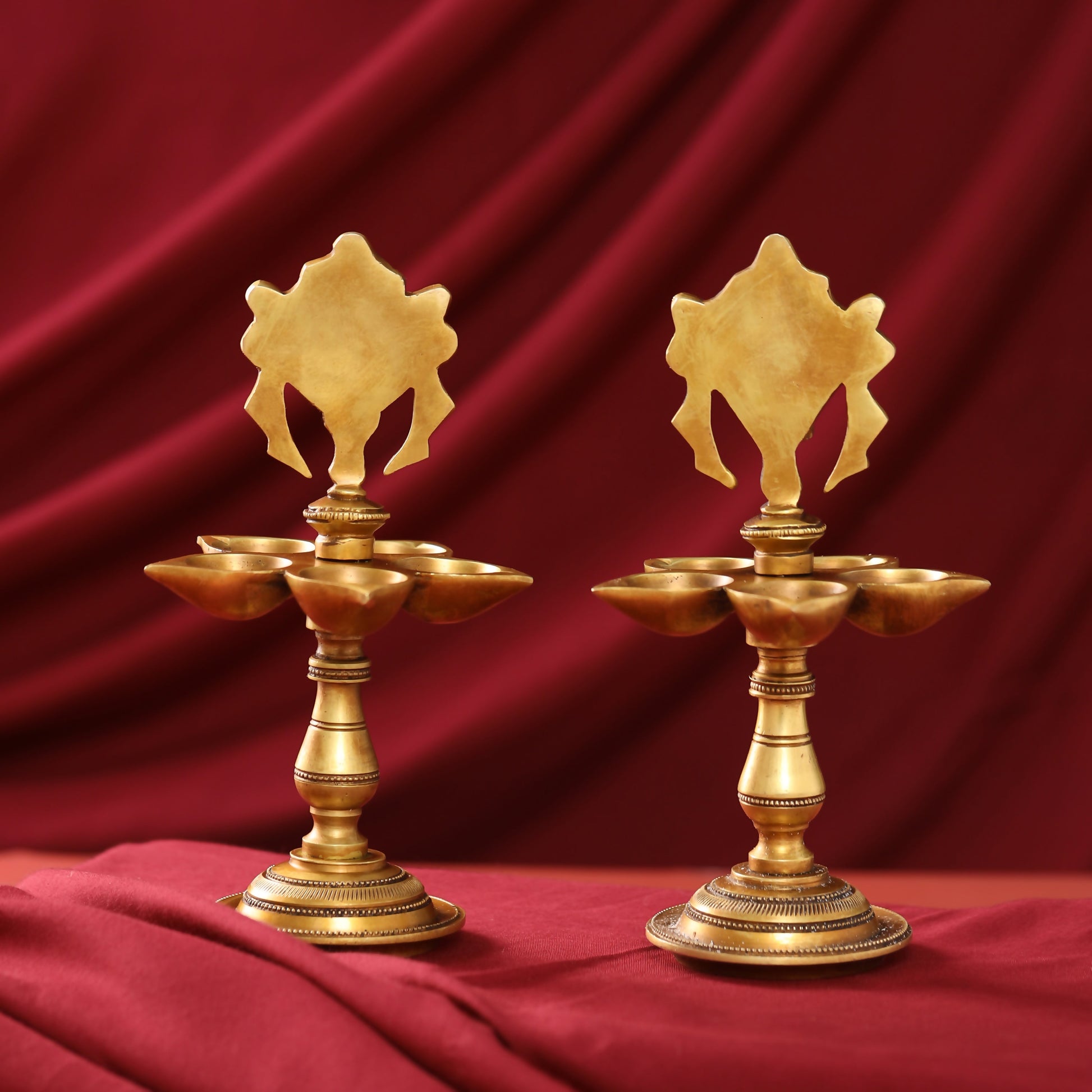 Brass Shankh Chakra Diya/Lamp Set (9 Inch)