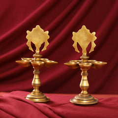 Brass Shankh Chakra Diya/Lamp Set (9 Inch)