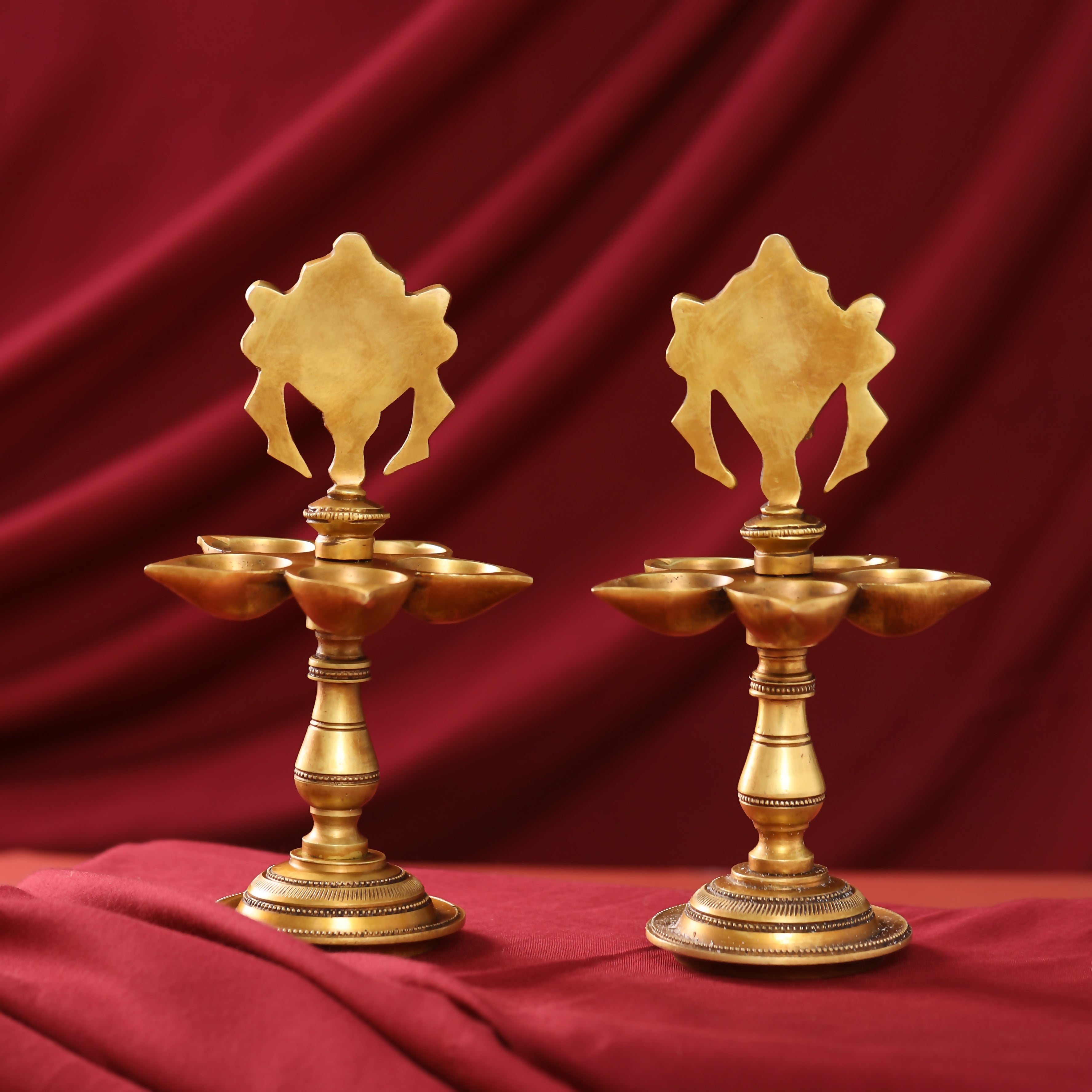 Brass Shankh Chakra Diya/Lamp Set (9 Inch)