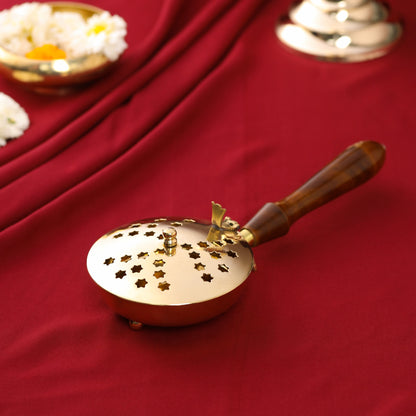 Brass Incense Butler With Wooden Handle (3")