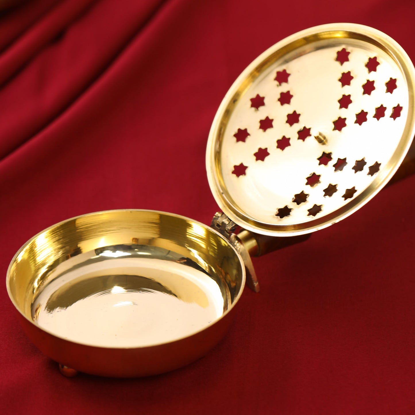 Brass Incense Butler With Wooden Handle (3")