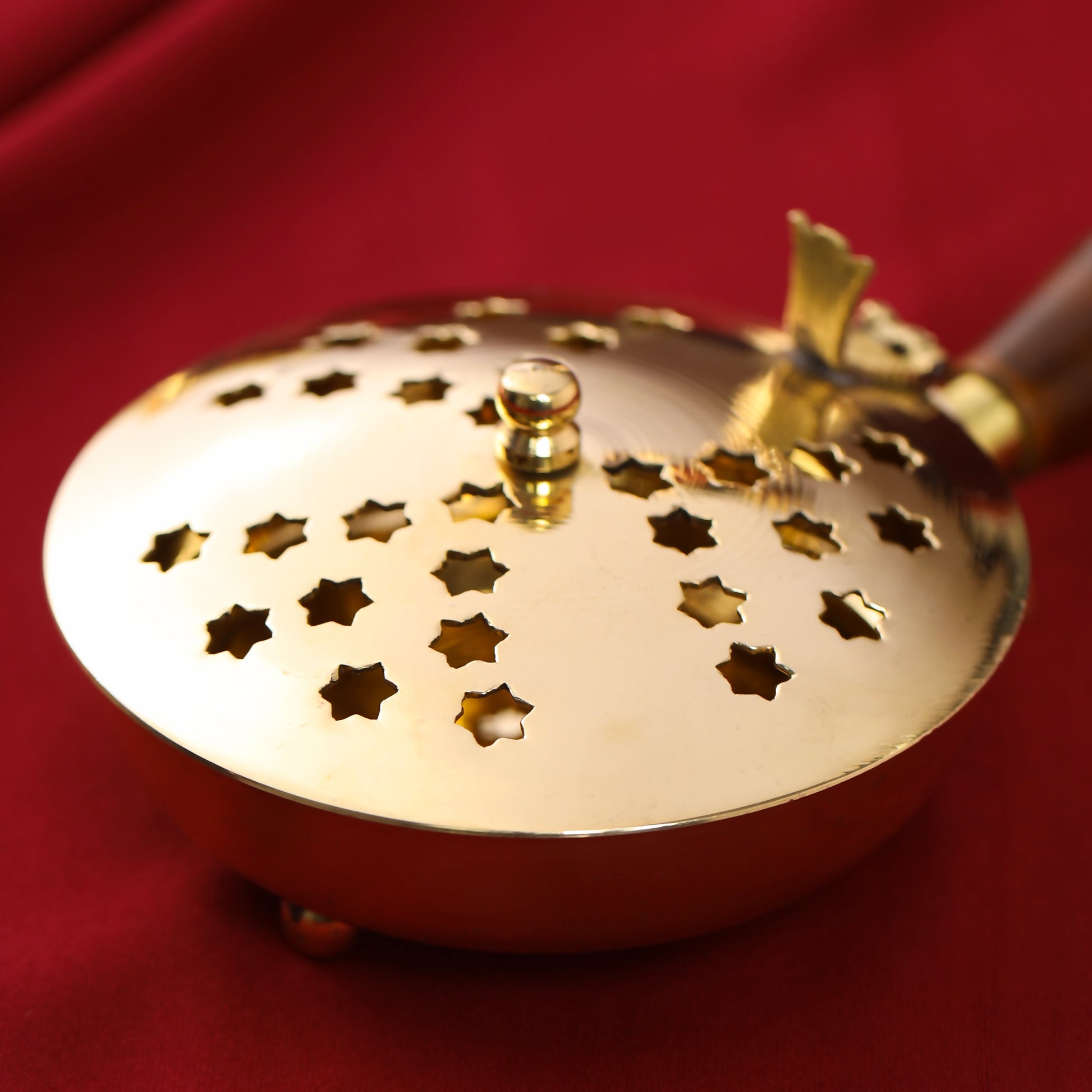 Brass Incense Butler With Wooden Handle (3")