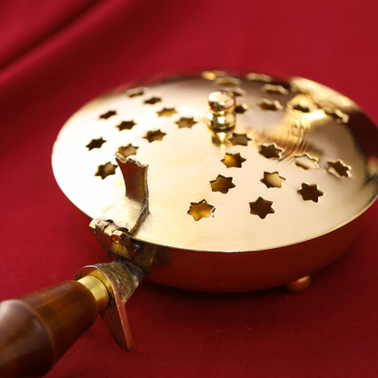 Brass Incense Butler With Wooden Handle (3")