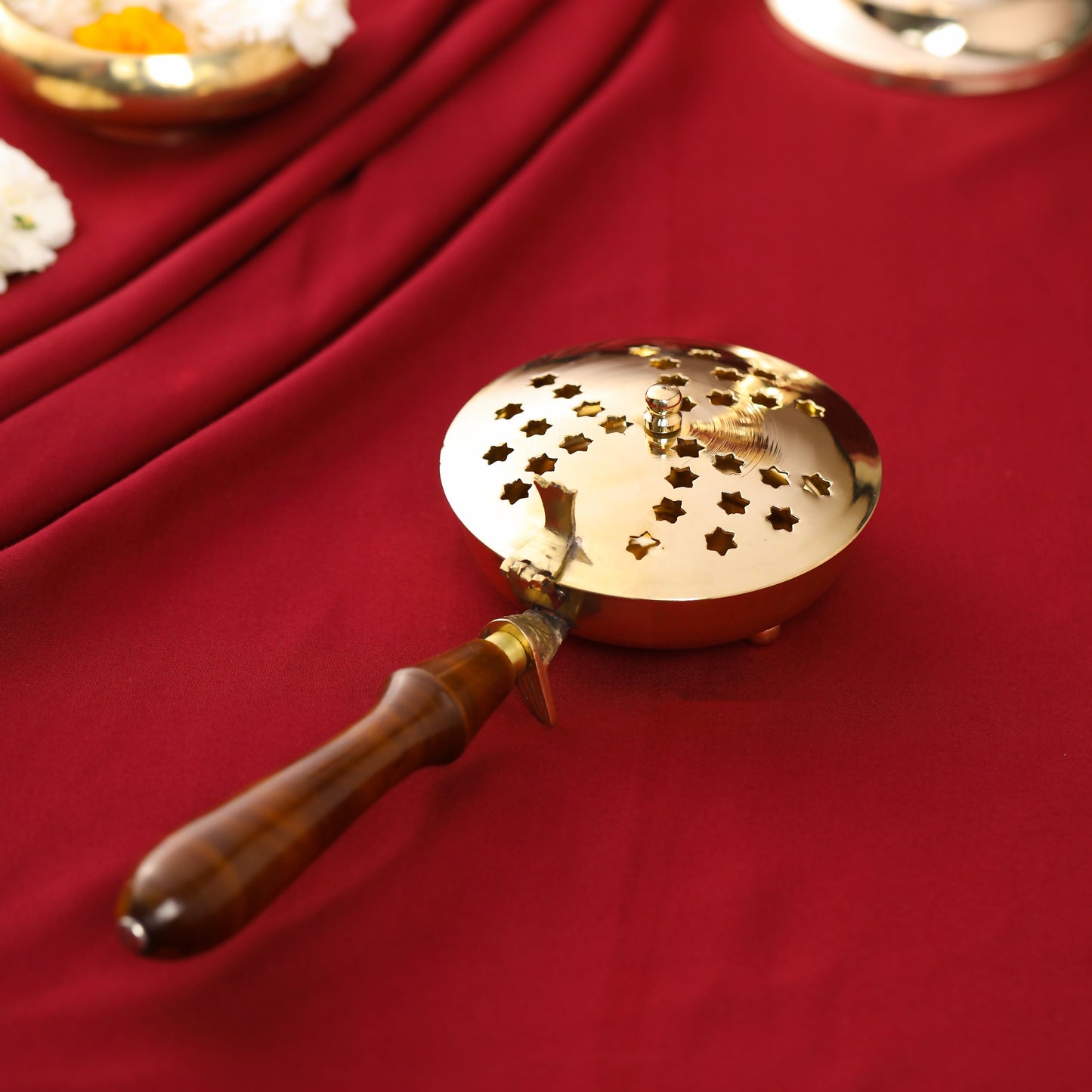 Brass Incense Butler With Wooden Handle (3")