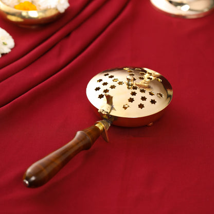 Brass Incense Butler With Wooden Handle (3")