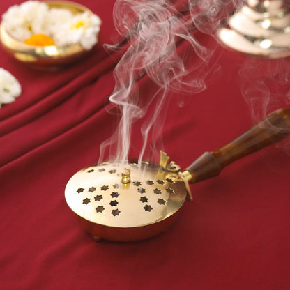 Brass Incense Butler With Wooden Handle (3")