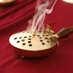 Brass Incense Butler With Wooden Handle (3")
