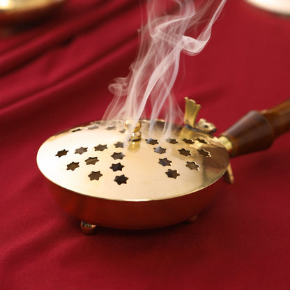 Brass Incense Butler With Wooden Handle (3")