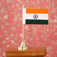 Brass National Single Flag Stand with Velvet Box – Premium Gift Hamper(13.5 Inch)