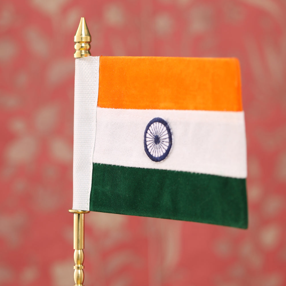 Brass National Single Flag Stand with Velvet Box – Premium Gift Hamper(13.5 Inch)