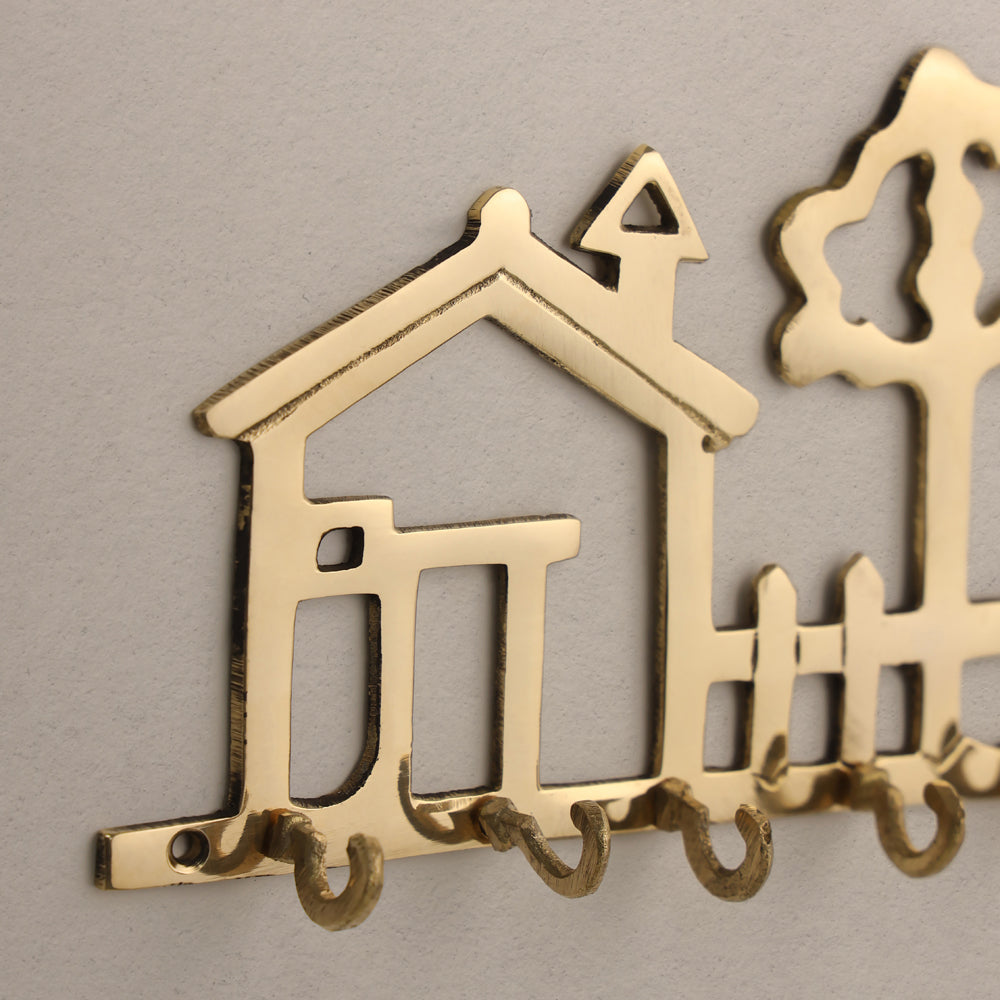Brass House Wall Key Holder (5 Inch)