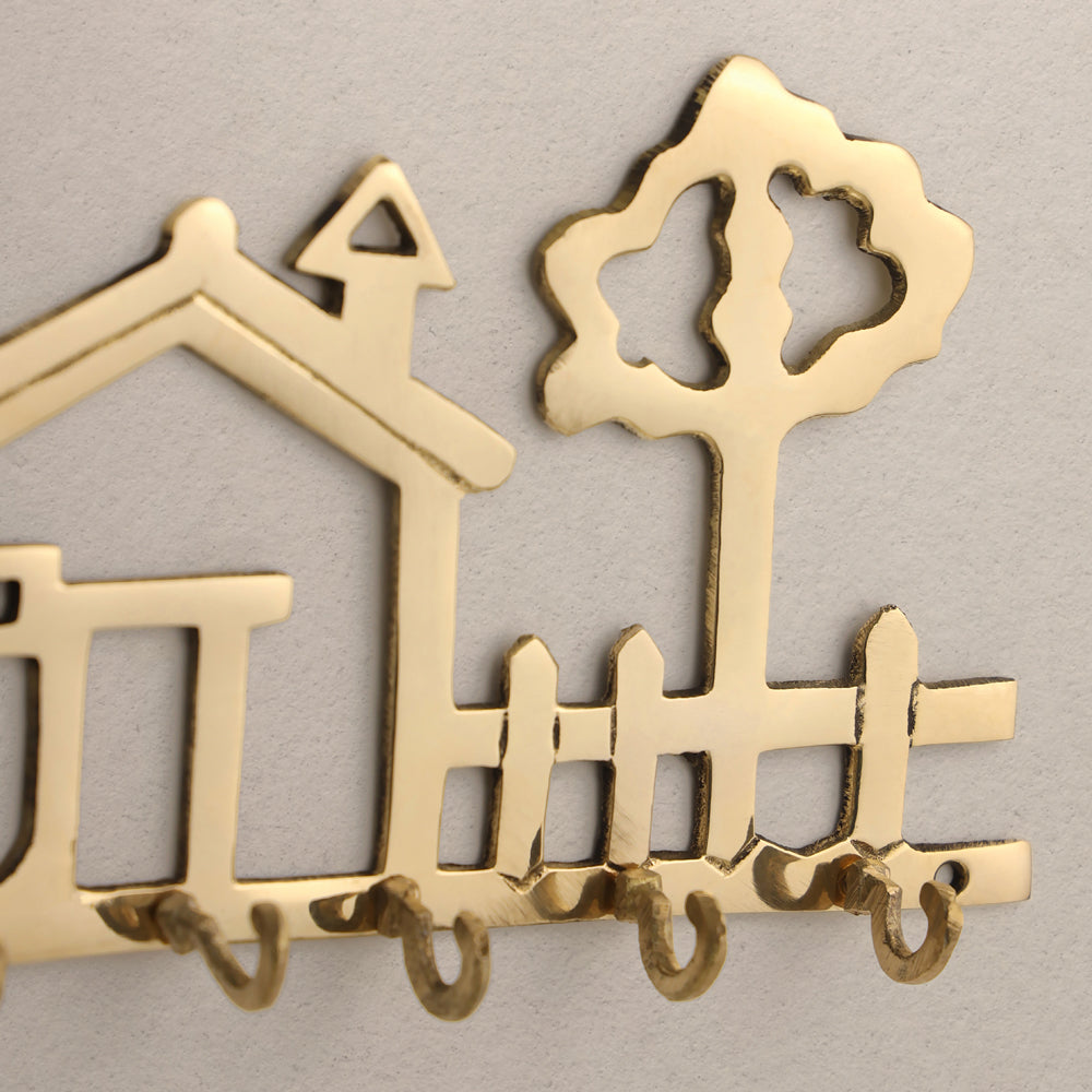 Brass House Wall Key Holder (5 Inch)
