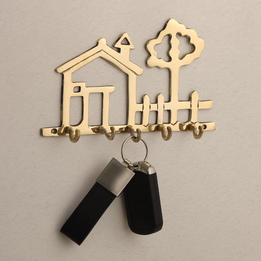 Brass House Wall Key Holder (5 Inch)