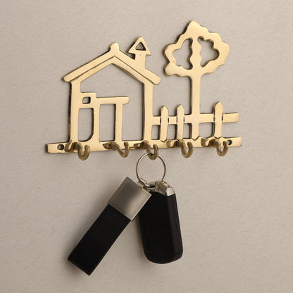 Brass House Wall Key Holder (5 Inch)
